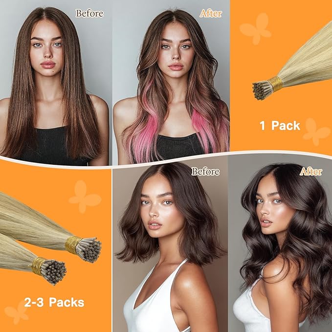 DOORES Itip Human Hair Extensions,16 Inch 100g 200s Itip Human Hair Extensions,Light Blonde Highlighted Golden Blonde I Tip Hair Extensions,Cold Fusion Itip Remy Hair Extensions