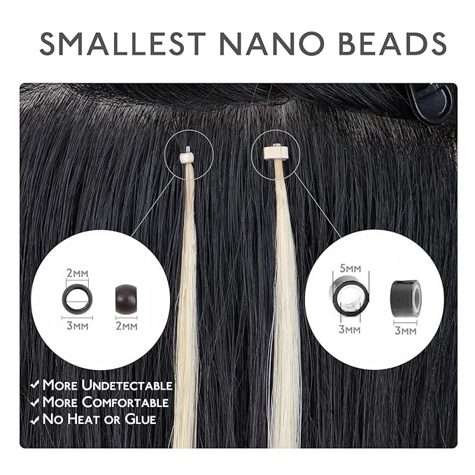 WENNALIFE Nano Bead Hair Extensions Human Hair, 50g 100s 16 Inch Platinum BlondeReal Human Hair Extensions for Women Invisible Nano Ring Hair Extensions Remy Human Hair Extensiones De Cabello Humano