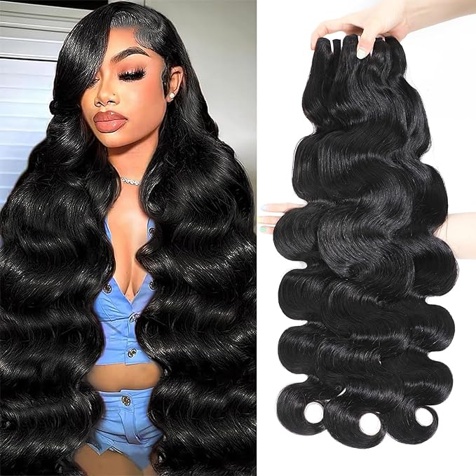 5A Raw Indian Human Hair Bundles Body Wave Bundles Human Hair,Triple Lifespan Virgin Remy Hair,No Tangle Shedding,Keep Texture Silky Soft After Multiple Washes (3 Bundles Natural Black, 26 26 26)