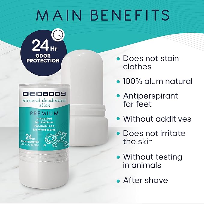 Natural Alum Crystal Deodorant In Stone. (120gr / 4.25Oz) For Men And Women. Antiperspirant For Strong Underarm And Foot Sweat. Aluminum-Free And Paraben-Free. 100% Natural