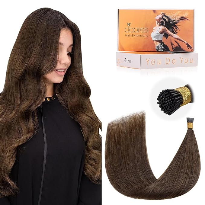DOORES I Tip Hair Extensions, Chocolate Brown 18 Inch 50g/50s, Itip Human Hair Extensions Natural Real Hair Extensions Invisible I Tips Extensions Straight Cold Fusion Hair Extensions