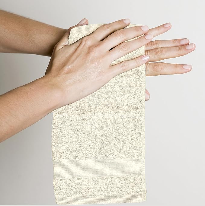 Premium Wash Cloths Pack of 12 (13" x 13") 100% Ring Spun Cotton | Luxury Washcloths | Ultra Soft Face Towels | Highly Absorbent Wash Cloths for face (Cream)