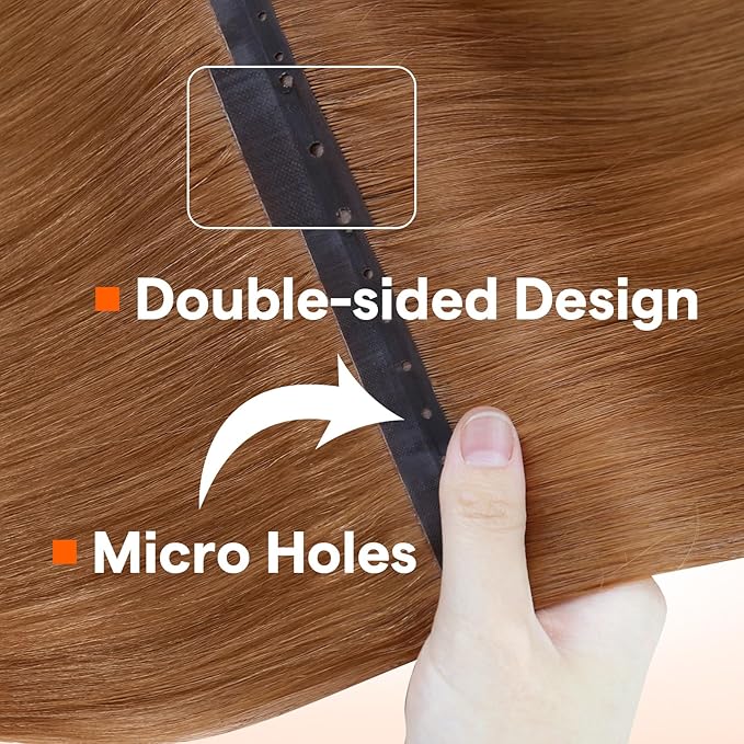 Full Shine Butterfly Weft Hair Extensions Color Copper extensions ovo weft hair Invisible Pu Hole Weft Hand Tied Extensions Soft Hair 20 Inch Micro Ring Extensions Add Length 100G