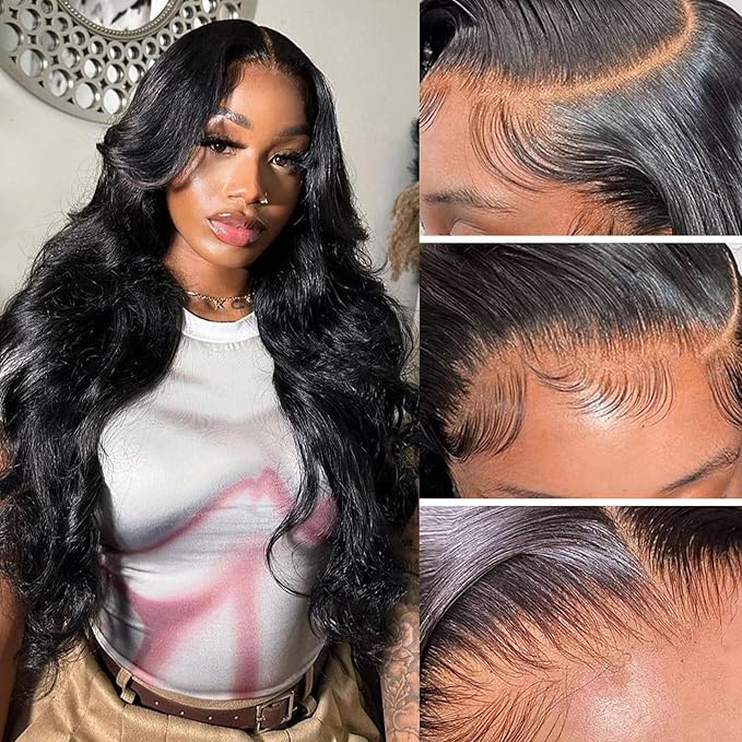 18 Inch 13x6 Body Wave Lace Front Wigs Human Hair Pre Plucked 200% Density Glueless Brazilian Virgin Human Hair Wigs HD Transparent Lace Frontal Wigs Black Wig for Women