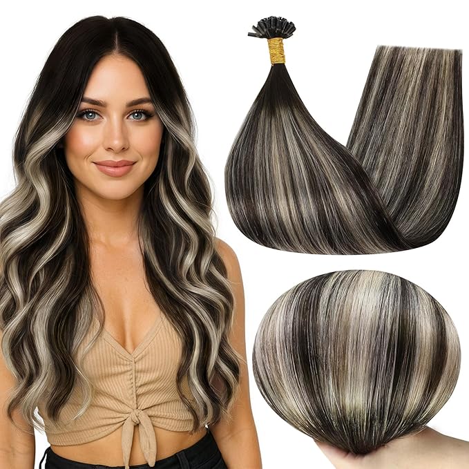 Full Shine Utip Human Hair Extensions 2 Darkest Brown Ombre to 60 Blonde and 2 Brown Keratin Tip Hair Extensions Human Hair 16 Inch Prebonded Fusion Utips Extensions 50 Grams