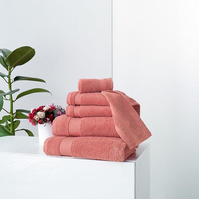 Classic Turkish Towels CTT - Premium 4 Piece Bath Towel Set, Made with 100% Turkish Cotton, Quick Drying, Highly Absorbent & Comfy Towels for Spa & Hotel | 30"x54" (Coral)