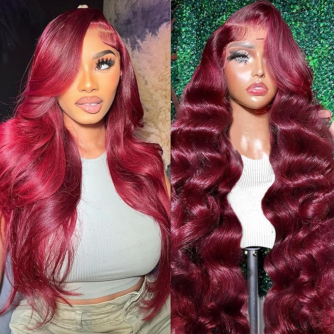 13x6 Lace Front Wigs Human Hair 28 Inch 99J Burgundy Wig 200 Density Body Wave Lace Front Wigs Pre Plucked With Natural Hairline 99J Human Hair Wigs For Women