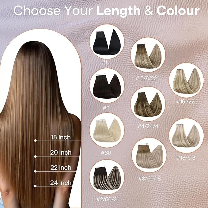 Full Shine Tape in Hair Extensions Human Hair Color 2 Dark Brown Wide Double Sided Tape Long Weft Remy Human Hair Tape in Extensions Genius Weft Hair Extensions 22Inch 50G One Piece for Thinning Hair
