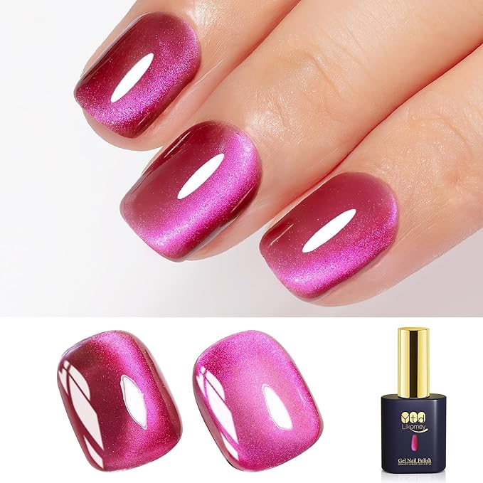 YTD Likomey Cat Eye Gel Nail Polish,High Shine Glass 15ml Maple Hot Pink Magnetic Shimmer Glitter Translucent Jelly Salon Home Fall Winter UV Color Varnish with Magnet Stick,HEMA Free TPO Free,MY508