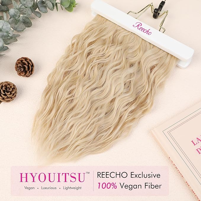 REECHO Clip in Hair Extensions, 4PCS Hair Extensions 12" Short Curly Wavy Blonde hair extensions Invisible Lace Weft Natural Soft Hairpieces for Women – Light Blonde