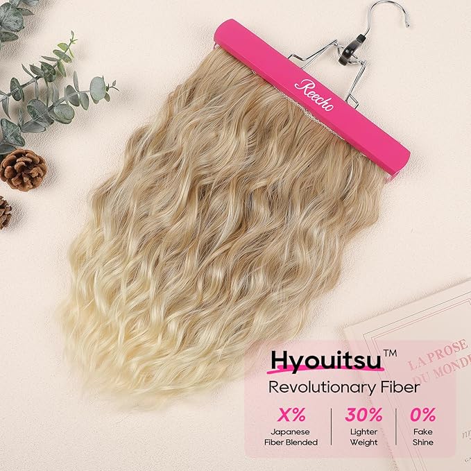 REECHO Clip in Hair Extensions, 4PCS Hair Extensions 14" Short Wavy Invisible Lace Weft Natural Soft Hairpieces for Women – Dark Blonde with Light Ends