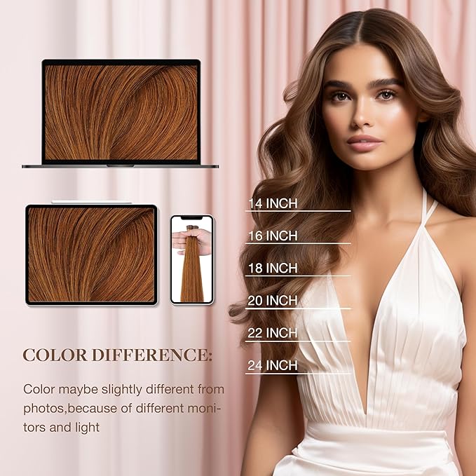 GOO GOO I Tip Hair Extensions - Real Human Hair, 20inch 50g, Cold Fusion, Invisible Remy, 350 Copper