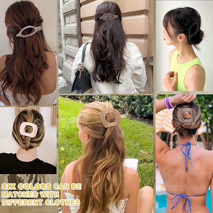 6 PCS French Flat Hair Clips for Women 2 Styles Large Matte Flat Claw Clips Strong Hold No-Slip Duckbill Hair Barrettes for Lying Down, Driving,Yoga(Black)