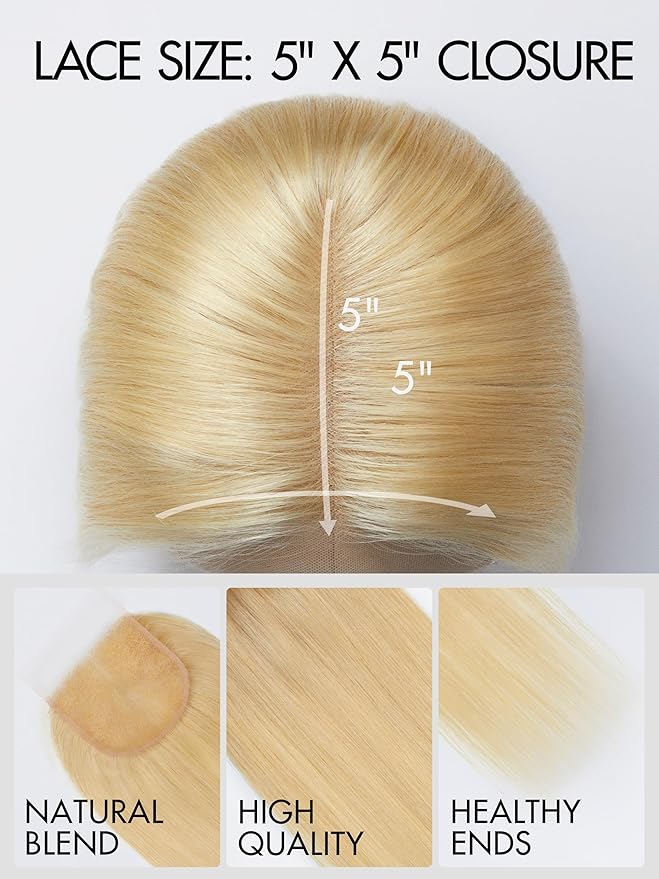 LUVME HAIR 5X5 Straight 18" Human Hair Lace Closure 613 Color