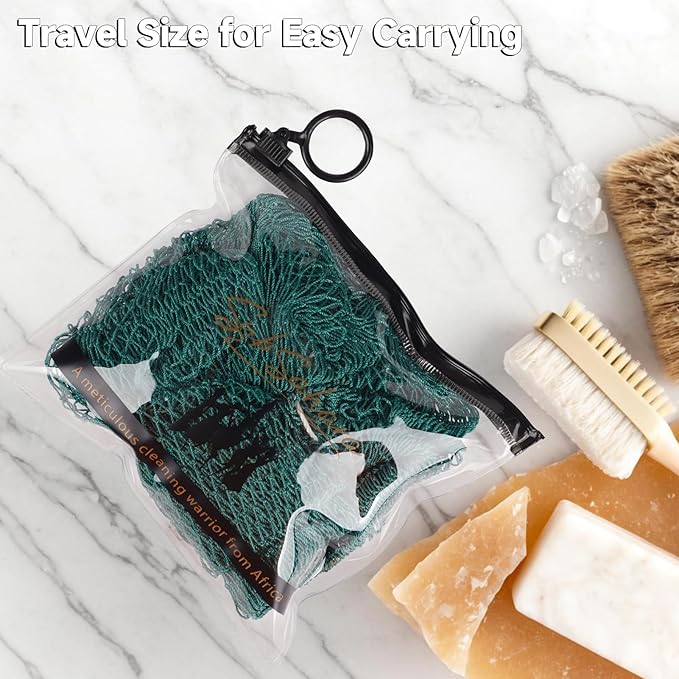 SubSahara Authentic African Net Sponge - 2 Pieces Exfoliating Scrubber for All Skin Types, Bath Sponge for Face & Body, Travel Portable, Durable, Gentle Exfoliation (Ligh Pink & Teal)