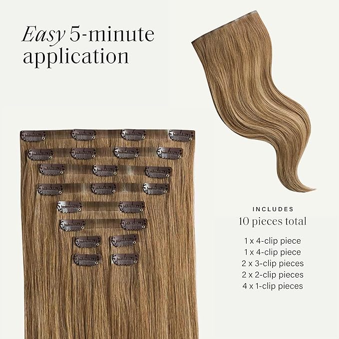 Luxy 100% Remy Human Hair - Seamless Clip-In Hair Extensions - Multi-Dimensional Color for Natural Blending, Adds Volume & Length 240 grams 24" Bronde Balayage Seamless