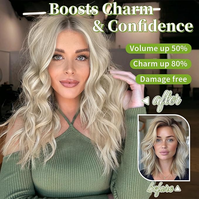 KooKaStyle Invisible Wire Hair Extensions with Transparent Headband Adjustable Size 4 Secure Clips Long Wavy Secret Wire Hairpiece 16 Inch for Women (Light Brown mix Platinum Blonde)