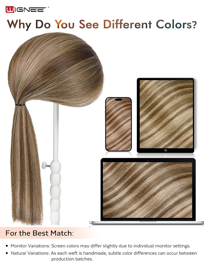 WIGNEE Double Invisible OVO Balayage Hair Extension Genius Invisible Weft with Holes 20 Inch Highlight Brown Remy Hair Extensions Real Human Hair Glueless for Thin Hair 5 PCS 100g (P4/8)