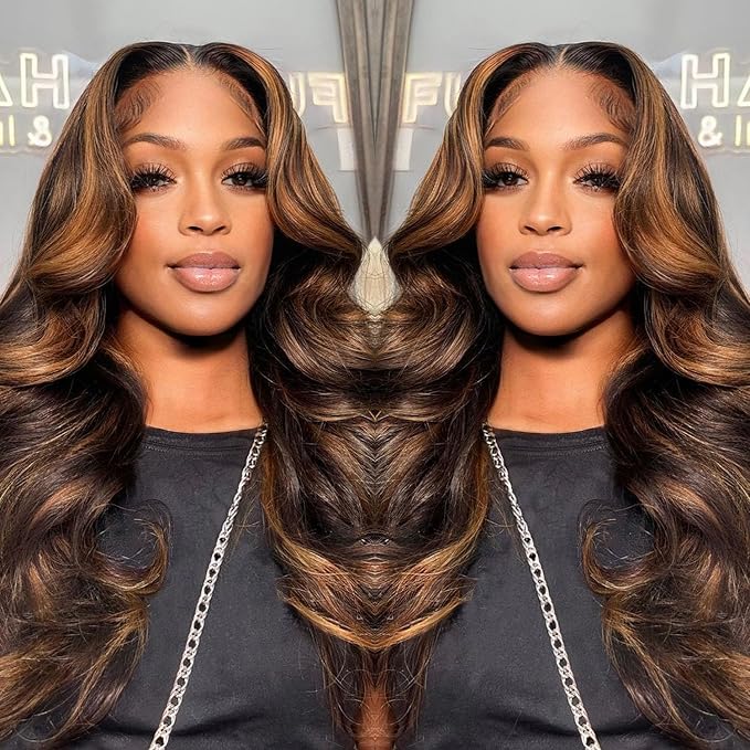 Highlight 13x6 Body Wave Lace Front Wigs Human Hair 22 Inch 1B/30 HD Transparent Lace Frontal Wigs for Women 180% Density Ombre Lace Front Wigs Human Hair Pre Plucked