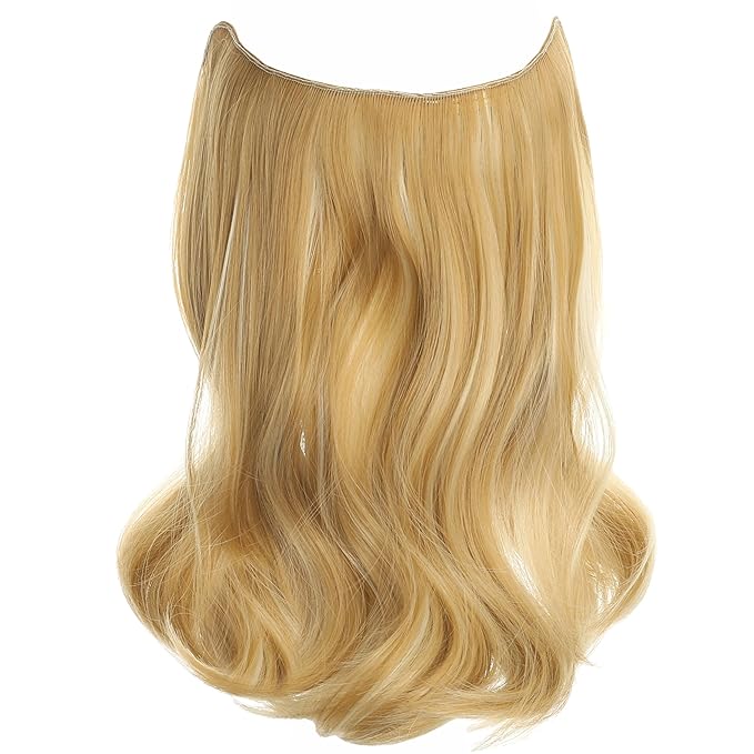 Invisible Wire Hair Extensions Transparent Wire Adjustable Size 4 Secure Clips Long Wavy Curly Secret Hairpiece 18 Inch for Women