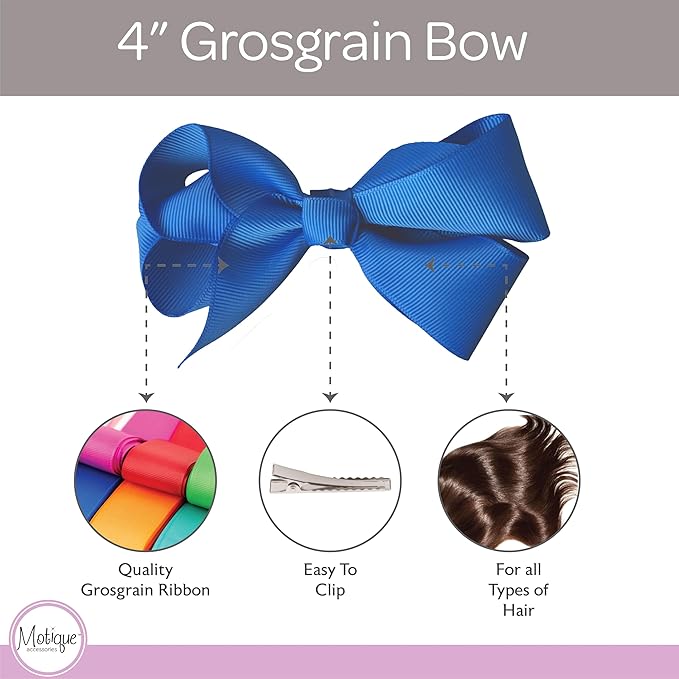 4 Inch Grosgrain Hair Bow for Girls - Royal Blue
