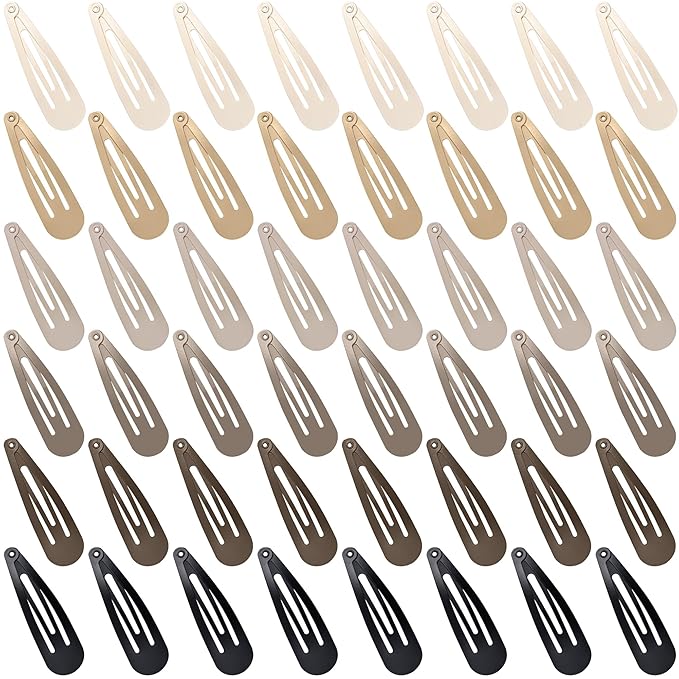 48 PCS Small Metal Barrettes For Women Non Slip Water Drop Snap Clips For Thick Thin Fine Hair Classic Accessories,Black Brown Beige,1.97 x 0.5 In