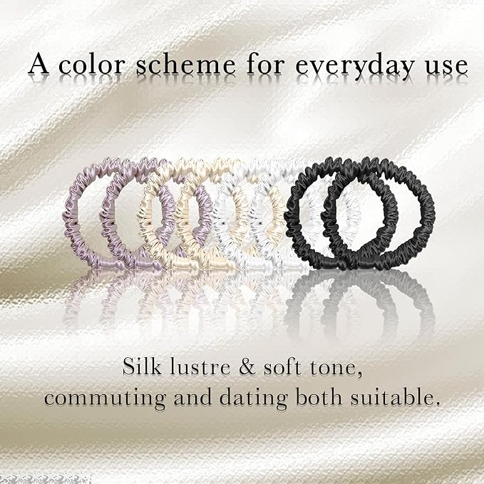 Mulberry Silk Hair Scrunchies for Women – 8 Pack Silk Hair Ties Set, Skinny Hair Sleep Scrunchies No Damage, Gentle on Curly & Thin Hair