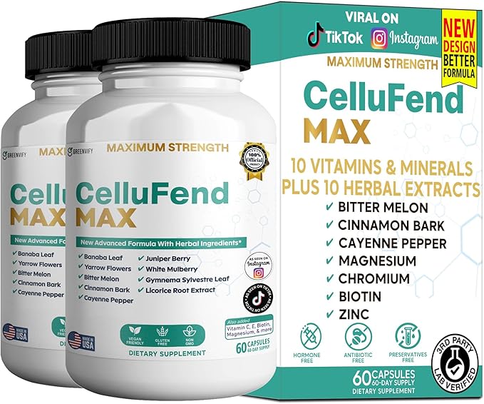 Cellufend Max Herbal Supplement with Banaba Leaf, Juniper Berry, 60 Capsules (2)