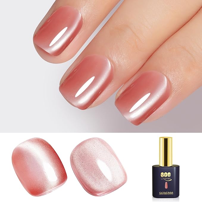 YTD Likomey Cat Eye Gel Nail Polish,Silk Glass 15ml Nude Pink Magnetic Shimmer Glitter Moonlight Jelly Shiny Salon Home Fall Winter UV Color Varnish with Magnet Stick,HEMA Free TPO Free,MY503