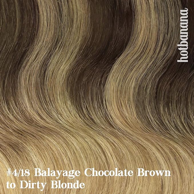 HOTBANANA Human Hair Clip in Hair Extensions, Balayage Chocolate Brown to Dirty Blonde 120g Clip in Hair Extensions Real Human Hair Straight Remy Hair Clip Ins Dark Roots Ombre 18 Inch 7pcs