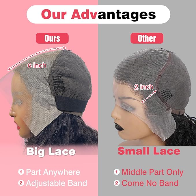 13x6 Deep Wave Lace Front Wigs Human Hair HD Full Lace Frontal Wigs Pre Plucked Bleached Knots 180% Density Deep Curly Human Hair Wig Natural Color 34Inch