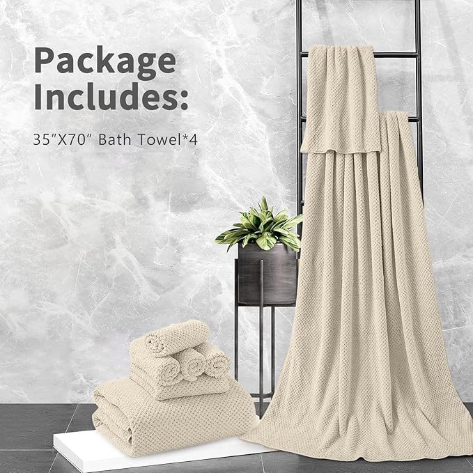 Extra Large Bath Towel Set of 4 (35"x70"),Oversized Bath Sheet Super Soft Highly Absorbent Jumbo Bathroom Towel Set Microfibers Quick Dry Shower Towel for Hotel,Bathroom,Guest,Spa,Gym (Beige)