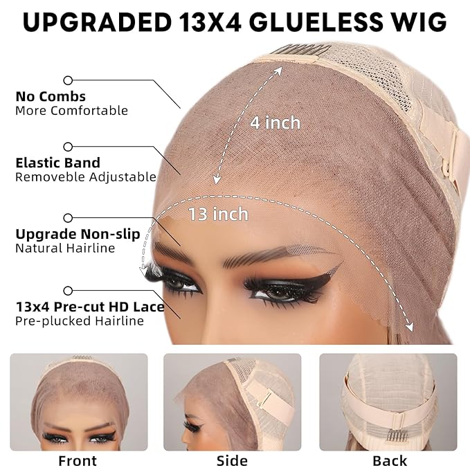 P10/613 Lace Front Wig Human Hair 13x4 Wear And Go Glueless Wigs Human Hair HD Blonde Highlight Lace Front Wig Light Brown Pre Plucked 240% Density (22inch, P10/613 Straight Wig)