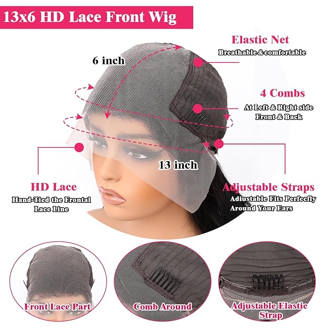 32 Inch Deep Wave Lace Front Wigs Human Hair 13x6 Hd Lace Front Wigs 180% Density For Women Wet And Wavy Glueless Wigs Pre Plucked With Baby Hair Deep Curly Wig Natural Black Color