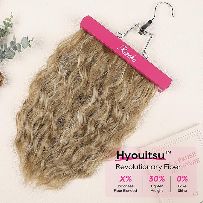 REECHO Clip in Hair Extensions, 4PCS Hair Extensions 14" Short Wavy Invisible Lace Weft Natural Soft Hairpieces for Women – Golden Blonde with Highlights