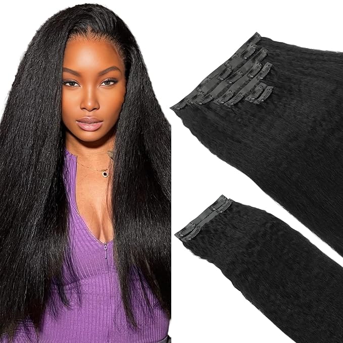 IDN BEAUTY Seamless Clip In Hair Extensions Human Hair, Kinky Straight 16 Inch 130g 9pcs Natural Black Remy Virgin Human Hair Seamless Clip Ins For Black Women PU Weft Invisible Edge