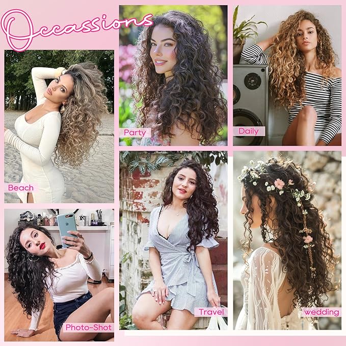 REECHO Curly Hair Extensions, 4PCS 16 inch Clip in Hair Extensions Lace Weft Short Curly Extension Clip Ins Invisible Natural Hairpieces for Women, Brown with Deep Blonde Highlights