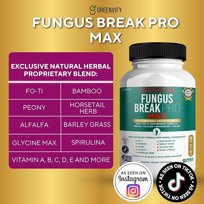 Fungus Break Pro Max Nail & Hair Supplement, 60 Capsules, Biotin 5000mcg with Vitamins & Herbal Blend (1)