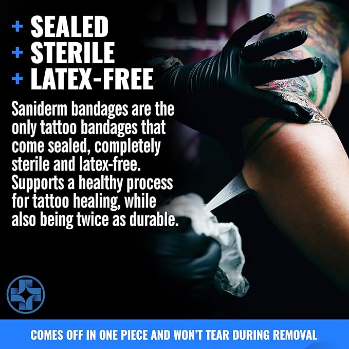 Saniderm - Flex Tattoo Aftercare Bandage Roll - Ultra-Flexible, Waterproof, Sterile Tattoo Wrap for Fast Healing & Protection - 8" x 8 yd