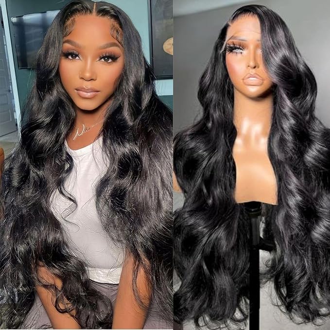 Lace Front Wigs Human Hair Body Wave 180 Density Human Hair Wigs for Women Pre Plucked 13x4 HD Lace Frontal Wig Glueless Natural Black 26 inch