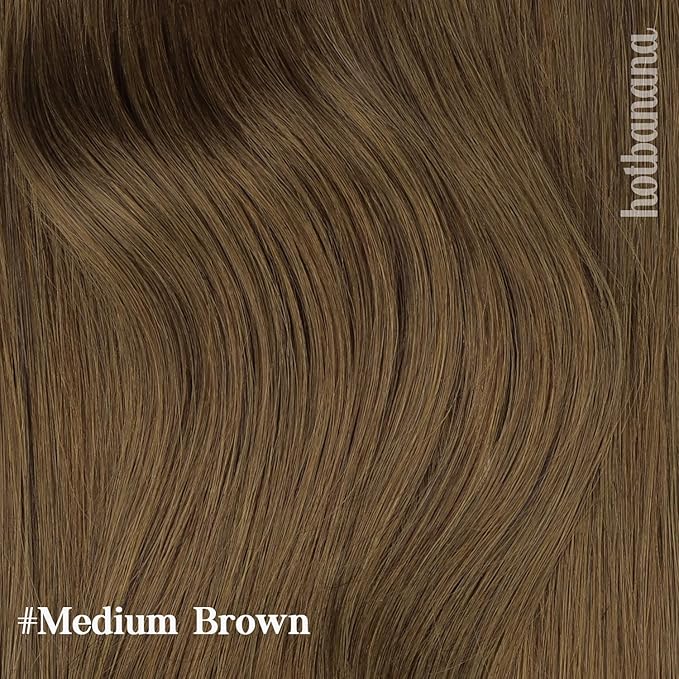 HOTBANANA Human Hair Clip in Hair Extensions, Medium Brown 120g Clip in Hair Extensions Real Human Hair Straight Remy Hair Clip in Hair Extensions 22 Inch 7pcs