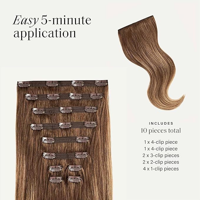 Luxy 100% Remy Human Hair, Classic 160g Clip-In Hair Extensions - 10 Wefts Multi-Dimensional Color for Natural Blending, Adds Volume & Length, Easy Apply & Remove 20" Chestnut Brown Balayage