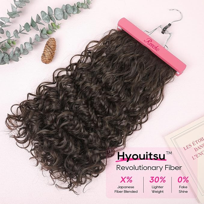 REECHO Curly Hair Extensions, 4PCS 20 inch Clip in Hair Extensions Lace Weft Short Curly Extensions Clip Ins Invisible Natural Hairpieces for Women, Chocolate Brown
