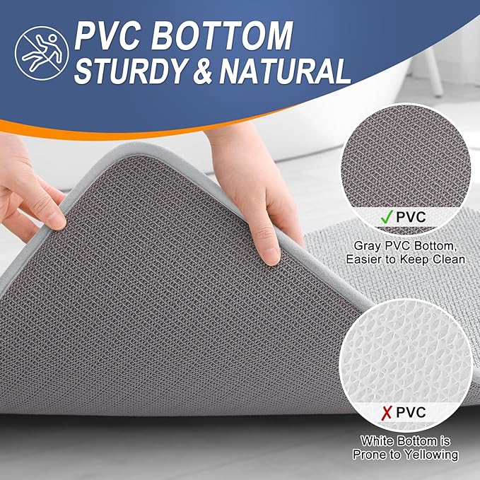 OLANLY Thick Memory Foam Bath Mat Rug 47x20, Extra Soft Absorbent Bathroom Rug, Quick Dry Bath Mats, Non-Slip, Machine Washable Carpet for Bathroom, Tub and Shower, Home Decor Accessories, Light Grey