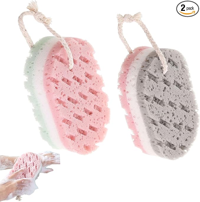 2-Pack Large Size Cleansing loofah Bath Sponge, Shower deep exfoliating Sponge, Rich Foam Bath Sponge