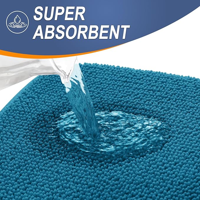 OLANLY Thick Memory Foam Bath Mat Rug 59x20, Extra Soft Absorbent Bathroom Rug, Quick Dry Bath Mat, Non-Slip, Machine Washable Carpet for Bathroom, Tub and Shower, Home Decor Accessories, Peacock Blue