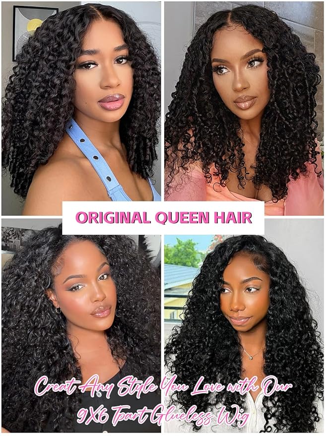 Burmese Curly Wear and Go Glueless Wig Human Hair Curly Texture with Finger Coil Ends Upgrade 9X6 T Part Pre Cut Lace Flip Over Beginner Friendly Wear Go Drawstring Wig 180% Density 26 Inch