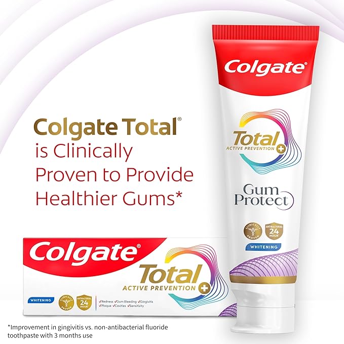 Colgate Total Active Prevention Gum Protect Whitening Toothpaste, Whitening Gum Toothpaste for Inflammation, Redness, Bleeding, Irritation, and Sensitivity, SLS Free, 3 Pack, 3.0 oz