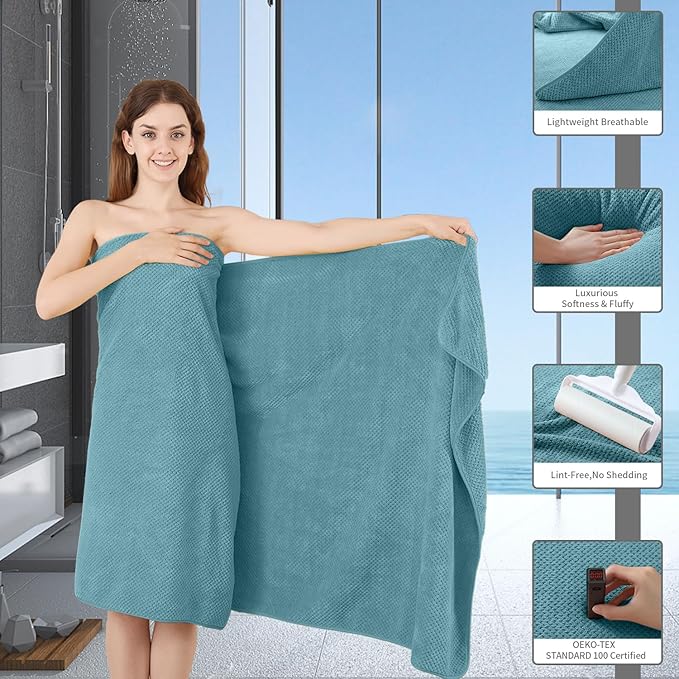 Extra Large Bath Towel Set of 4 (35"x70"),Oversized Bath Sheet Super Soft Highly Absorbent Jumbo Bathroom Towel Set Microfibers Quick Dry Shower Towel for Hotel,Bathroom,Guest,Spa,Gym (Turquoise)