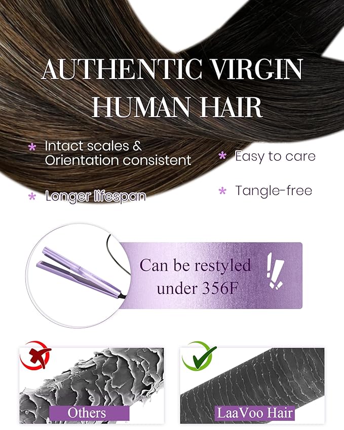 LaaVoo Nano Hair Extensions Human Hair Balayage Darkest Brown to Medium Brown and Ash Brown Nano Ring Hair Extensions Real Human Hair 50s 50g 20 Inch